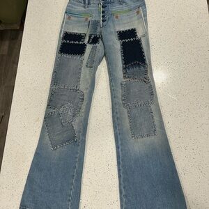 Women's Blue Patchwork Jeans